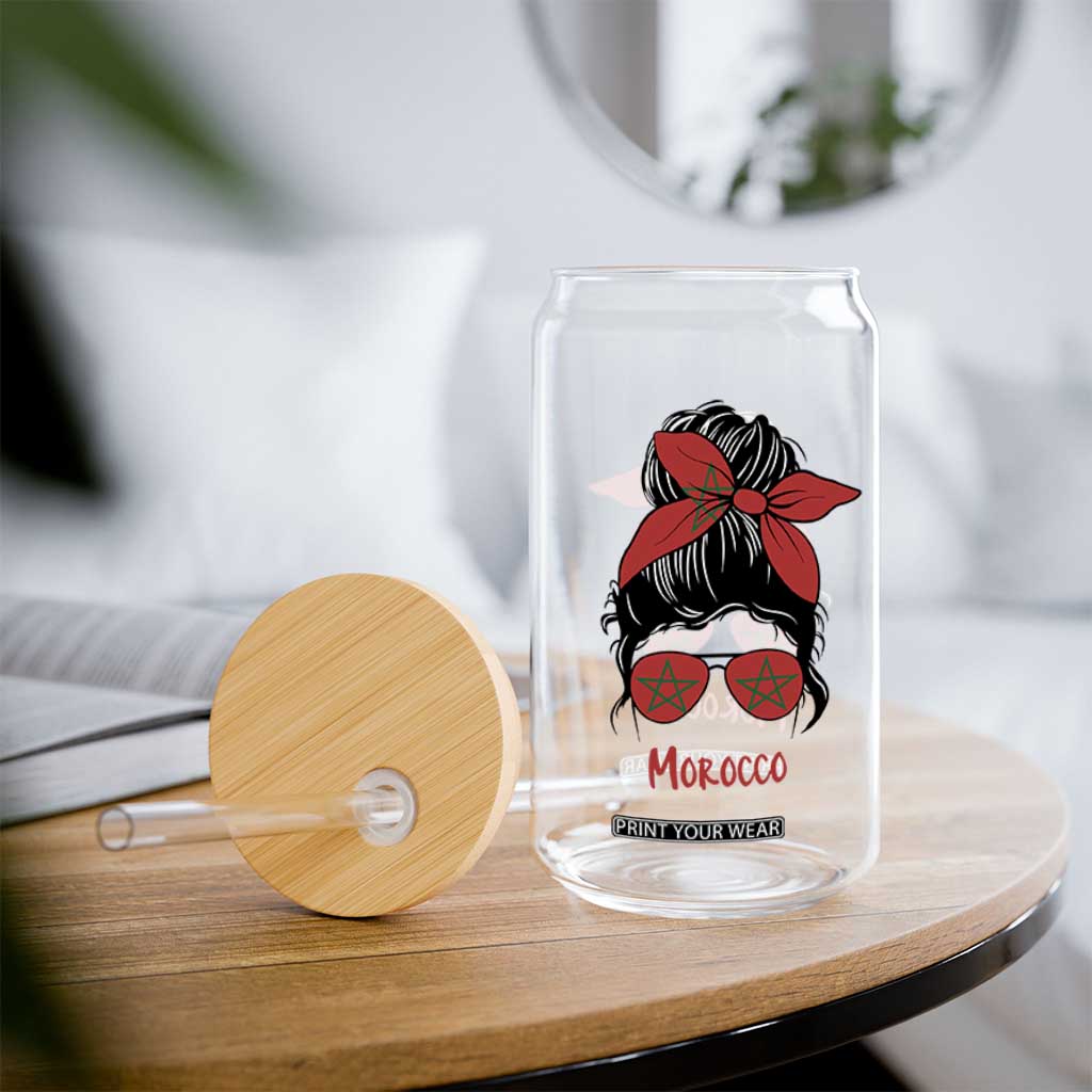 Morocco Girl Messy Bun with Flag Sunglasses Glass Can Proud Moroccan Woman Heritage TS02 Print Your Wear