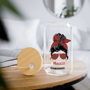 Morocco Girl Messy Bun with Flag Sunglasses Glass Can Proud Moroccan Woman Heritage TS02 Print Your Wear