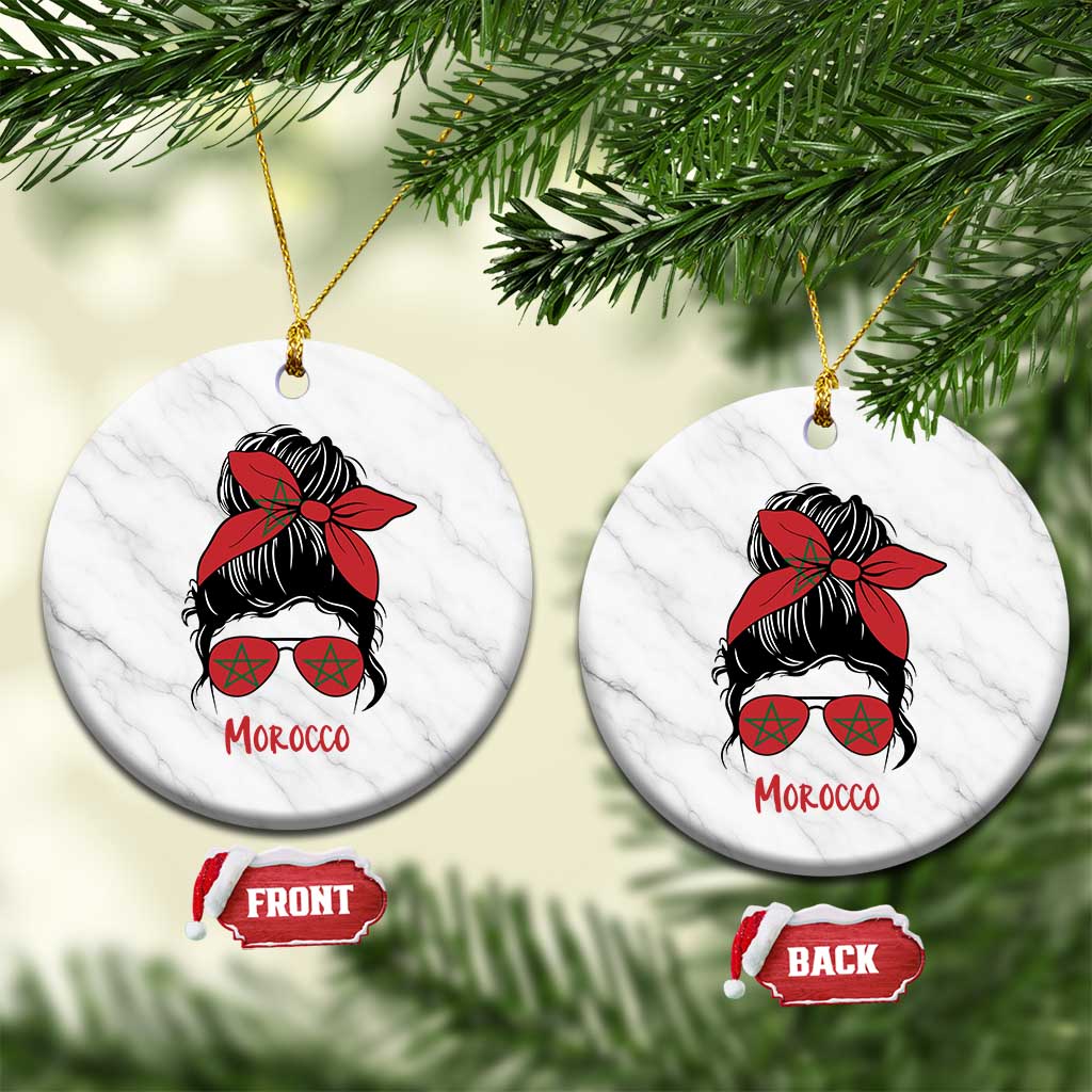 Morocco Girl Messy Bun with Flag Sunglasses Ceramic Ornament Proud Moroccan Woman Heritage TS02 1pc White Marble Print Your Wear