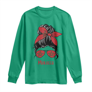 Morocco Girl Messy Bun with Flag Sunglasses Long Sleeve Shirt Proud Moroccan Woman Heritage TS02 Irish Green Print Your Wear