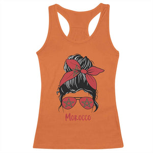 Morocco Girl Messy Bun with Flag Sunglasses Racerback Tank Top Proud Moroccan Woman Heritage TS02 Orange Print Your Wear