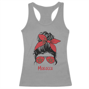Morocco Girl Messy Bun with Flag Sunglasses Racerback Tank Top Proud Moroccan Woman Heritage TS02 Sport Gray Print Your Wear