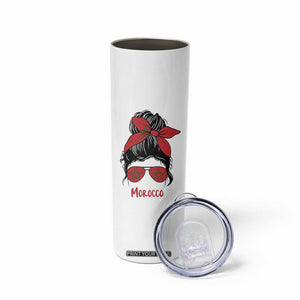 Morocco Girl Messy Bun with Flag Sunglasses Skinny Tumbler Proud Moroccan Woman Heritage TS02 Print Your Wear