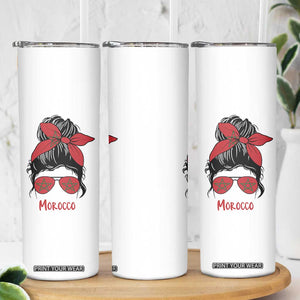 Morocco Girl Messy Bun with Flag Sunglasses Skinny Tumbler Proud Moroccan Woman Heritage TS02 Print Your Wear