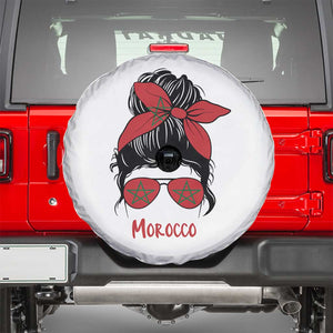 Morocco Girl Messy Bun with Flag Sunglasses Spare Tire Cover Proud Moroccan Woman Heritage TS02 White Print Your Wear