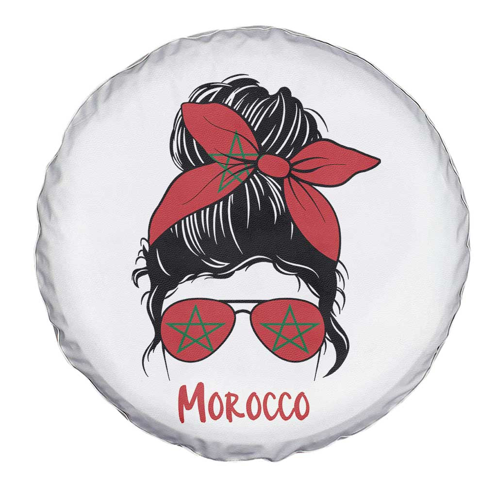 Morocco Girl Messy Bun with Flag Sunglasses Spare Tire Cover Proud Moroccan Woman Heritage TS02 Print Your Wear
