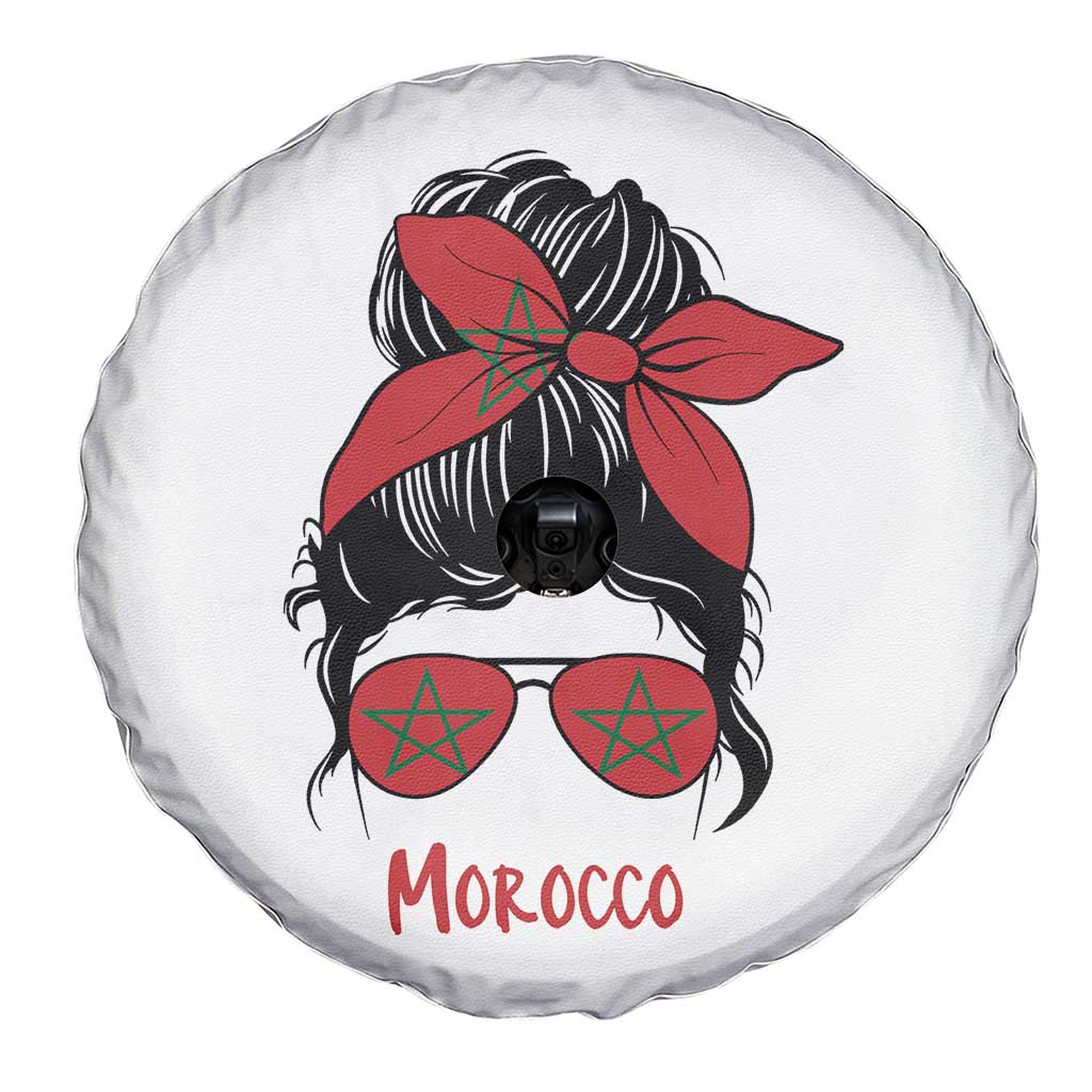 Morocco Girl Messy Bun with Flag Sunglasses Spare Tire Cover Proud Moroccan Woman Heritage TS02 Print Your Wear