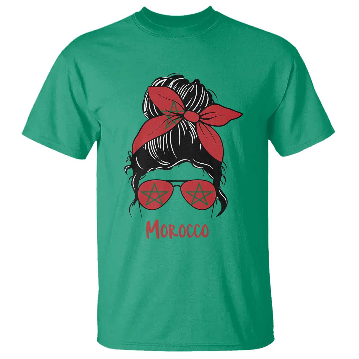 Morocco Girl Messy Bun with Flag Sunglasses T Shirt Proud Moroccan Woman Heritage TS02 Irish Green Print Your Wear
