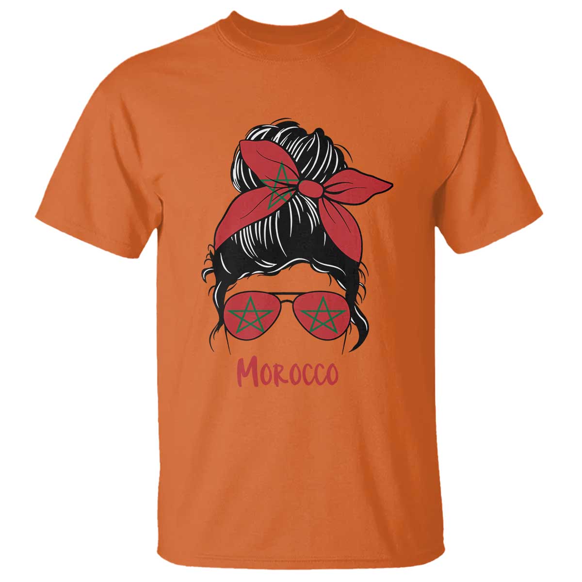 Morocco Girl Messy Bun with Flag Sunglasses T Shirt Proud Moroccan Woman Heritage TS02 Orange Print Your Wear