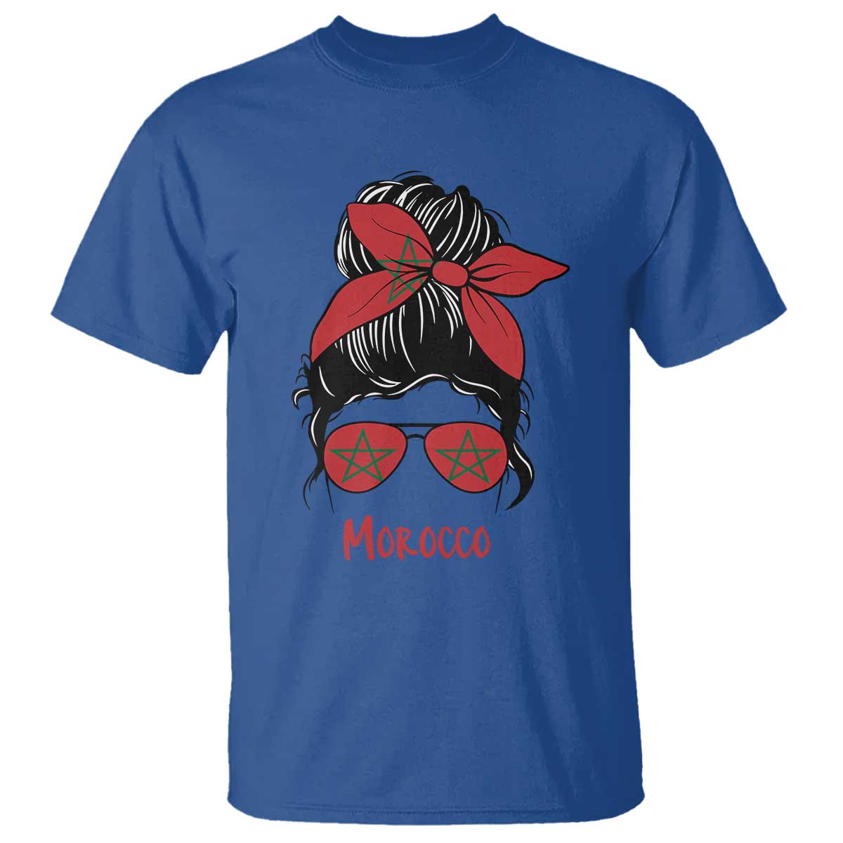 Morocco Girl Messy Bun with Flag Sunglasses T Shirt Proud Moroccan Woman Heritage TS02 Print Your Wear