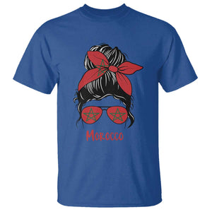 Morocco Girl Messy Bun with Flag Sunglasses T Shirt Proud Moroccan Woman Heritage TS02 Print Your Wear