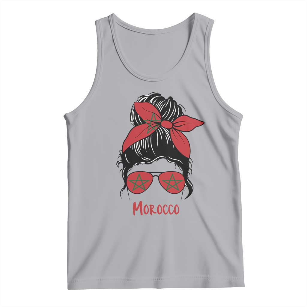 Morocco Girl Messy Bun with Flag Sunglasses Tank Top Proud Moroccan Woman Heritage TS02 Athletic Heather Print Your Wear