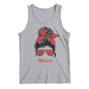 Morocco Girl Messy Bun with Flag Sunglasses Tank Top Proud Moroccan Woman Heritage TS02 Athletic Heather Print Your Wear