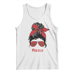 Morocco Girl Messy Bun with Flag Sunglasses Tank Top Proud Moroccan Woman Heritage TS02 White Print Your Wear