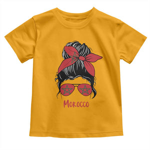 Morocco Girl Messy Bun with Flag Sunglasses Toddler T Shirt Proud Moroccan Woman Heritage TS02 Gold Print Your Wear
