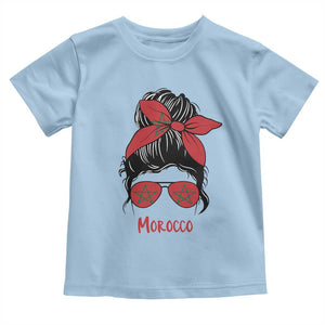 Morocco Girl Messy Bun with Flag Sunglasses Toddler T Shirt Proud Moroccan Woman Heritage TS02 Light Blue Print Your Wear