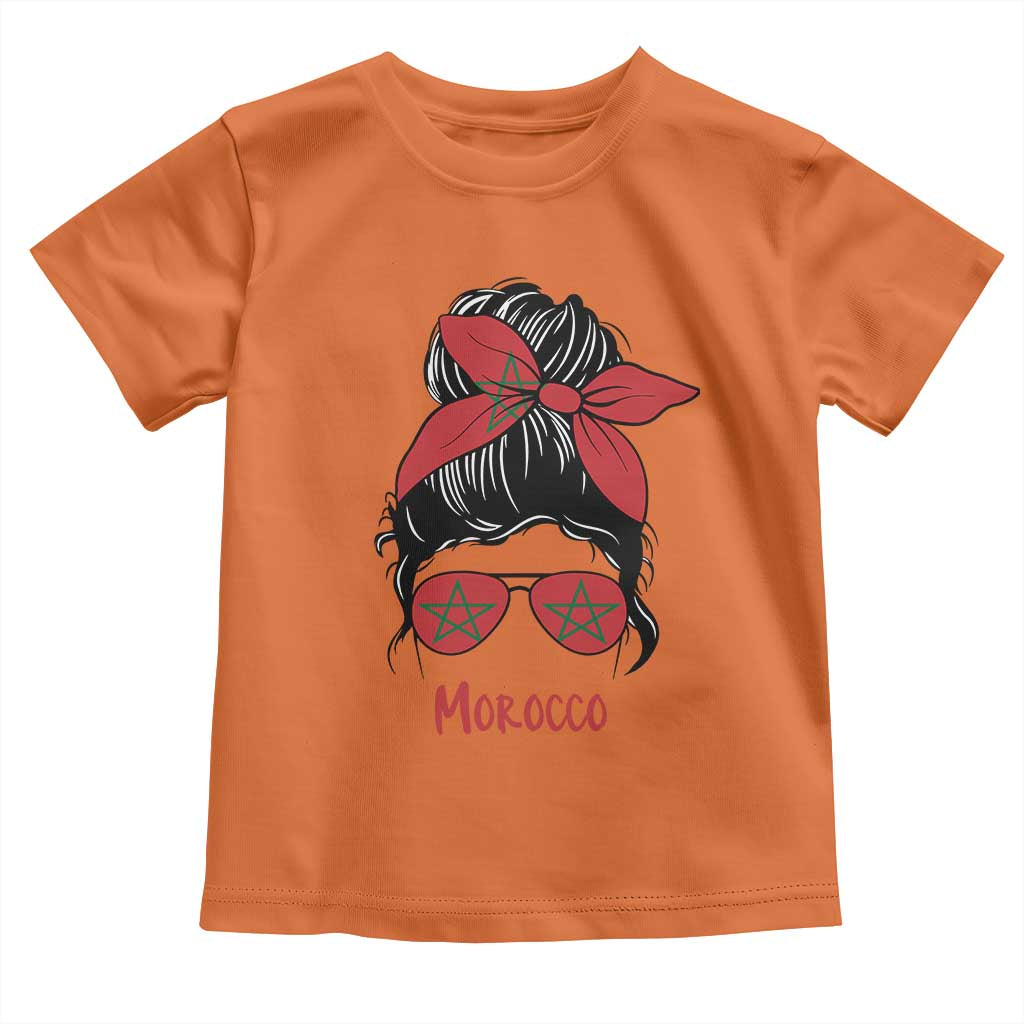 Morocco Girl Messy Bun with Flag Sunglasses Toddler T Shirt Proud Moroccan Woman Heritage TS02 Orange Print Your Wear