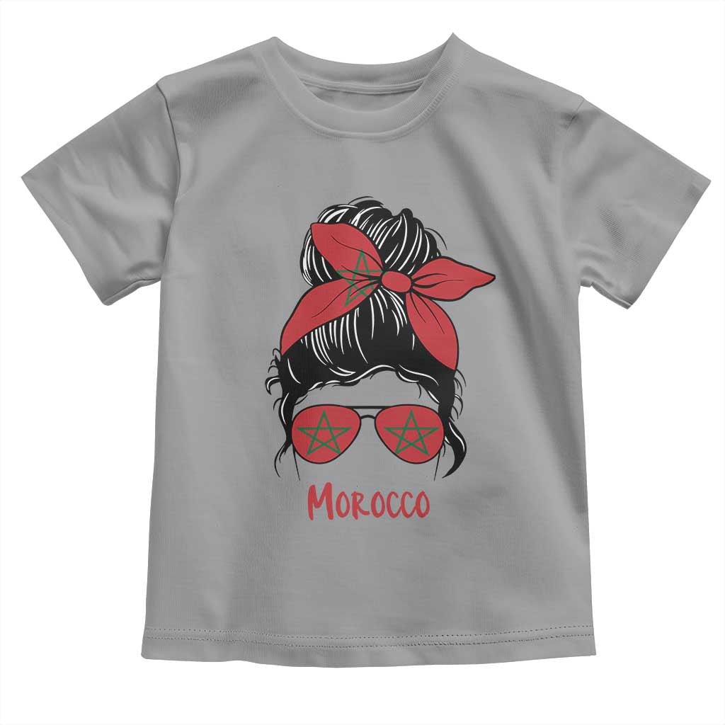 Morocco Girl Messy Bun with Flag Sunglasses Toddler T Shirt Proud Moroccan Woman Heritage TS02 Sport Gray Print Your Wear