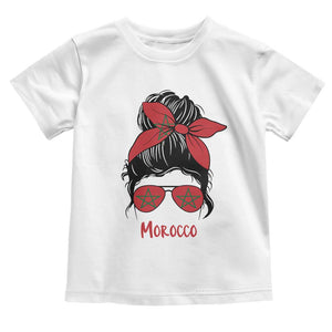 Morocco Girl Messy Bun with Flag Sunglasses Toddler T Shirt Proud Moroccan Woman Heritage TS02 White Print Your Wear