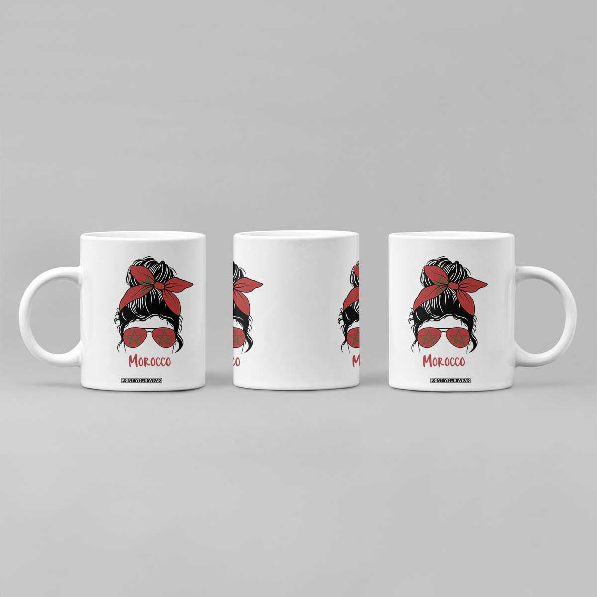 Morocco Girl Messy Bun with Flag Sunglasses Coffee Mug Proud Moroccan Woman Heritage TS02 Print Your Wear