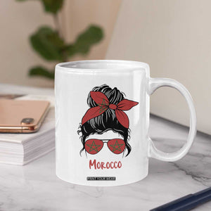 Morocco Girl Messy Bun with Flag Sunglasses Coffee Mug Proud Moroccan Woman Heritage TS02 Print Your Wear