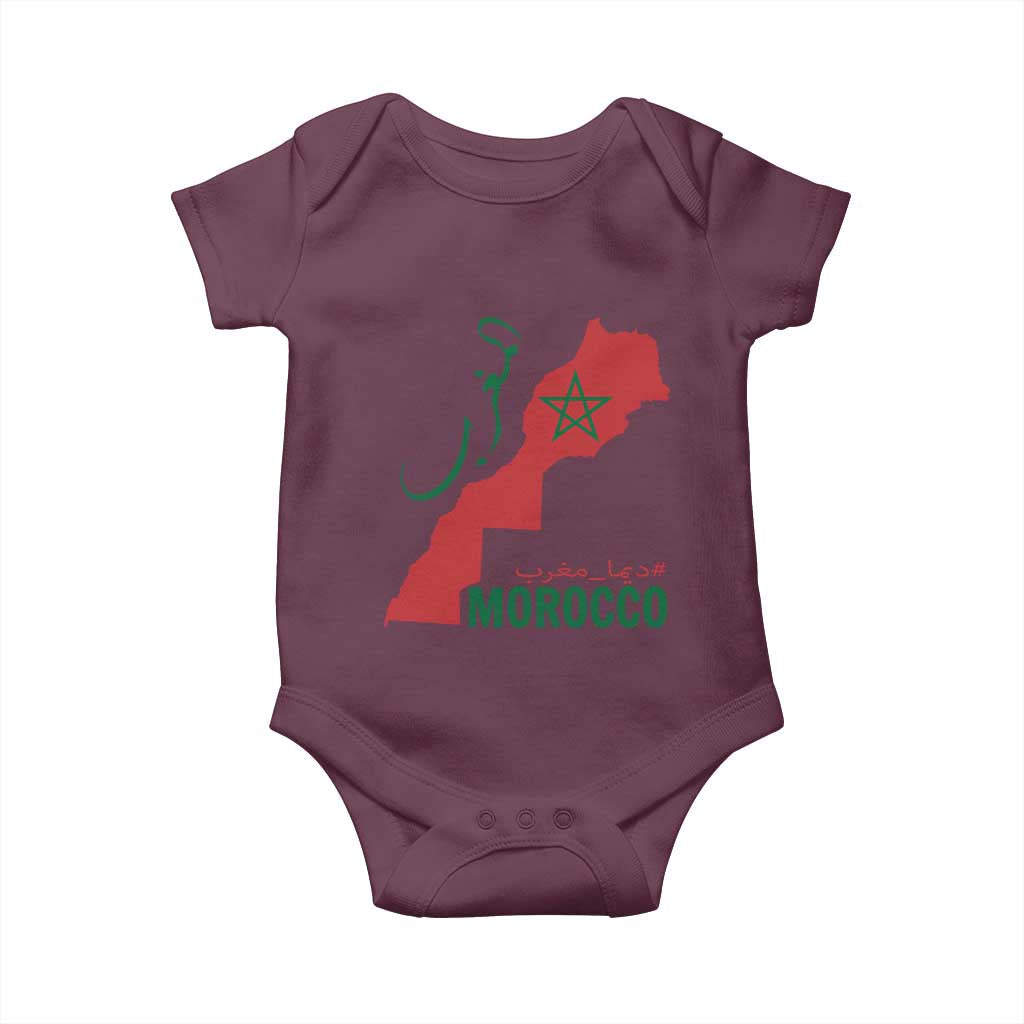 Morocco Map Dima Maghrib with Arabic Calligraphy Baby Onesie Maghreb Traditional Moroccan Roots Graphic TS02 Maroon Print Your Wear