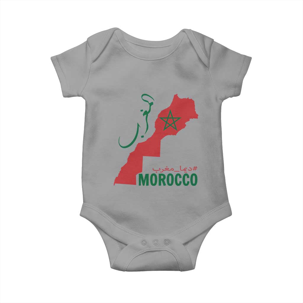 Morocco Map Dima Maghrib with Arabic Calligraphy Baby Onesie Maghreb Traditional Moroccan Roots Graphic TS02 Sport Gray Print Your Wear
