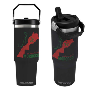 Morocco Map Dima Maghrib with Arabic Calligraphy Flip Straw Tumbler Maghreb Traditional Moroccan Roots Graphic TS02 One Size: 30 oz Black Print Your Wear