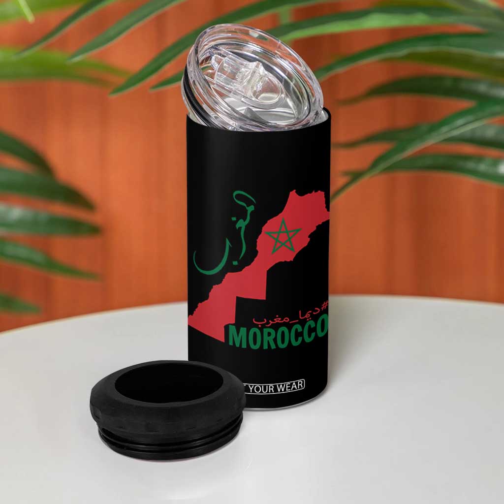 Morocco Map Dima Maghrib with Arabic Calligraphy 4 in 1 Can Cooler Tumbler Maghreb Traditional Moroccan Roots Graphic TS02 Print Your Wear