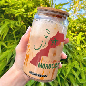 Morocco Map Dima Maghrib with Arabic Calligraphy Glass Can Maghreb Traditional Moroccan Roots Graphic TS02 Black Print Your Wear