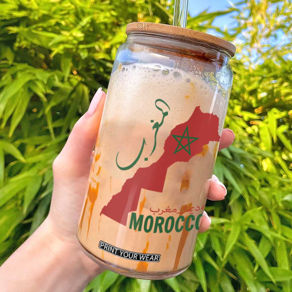 Morocco Map Dima Maghrib with Arabic Calligraphy Glass Can Maghreb Traditional Moroccan Roots Graphic TS02 Black Print Your Wear