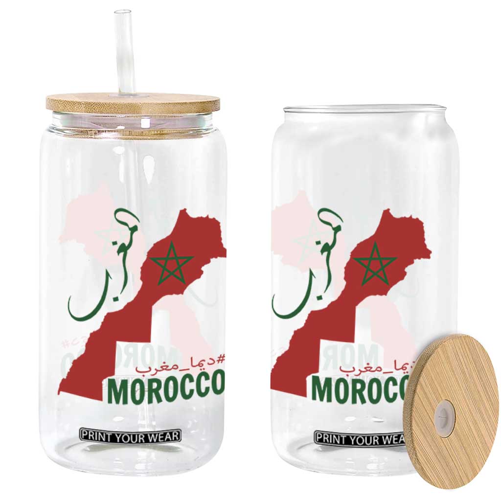Morocco Map Dima Maghrib with Arabic Calligraphy Glass Can Maghreb Traditional Moroccan Roots Graphic TS02 Print Your Wear
