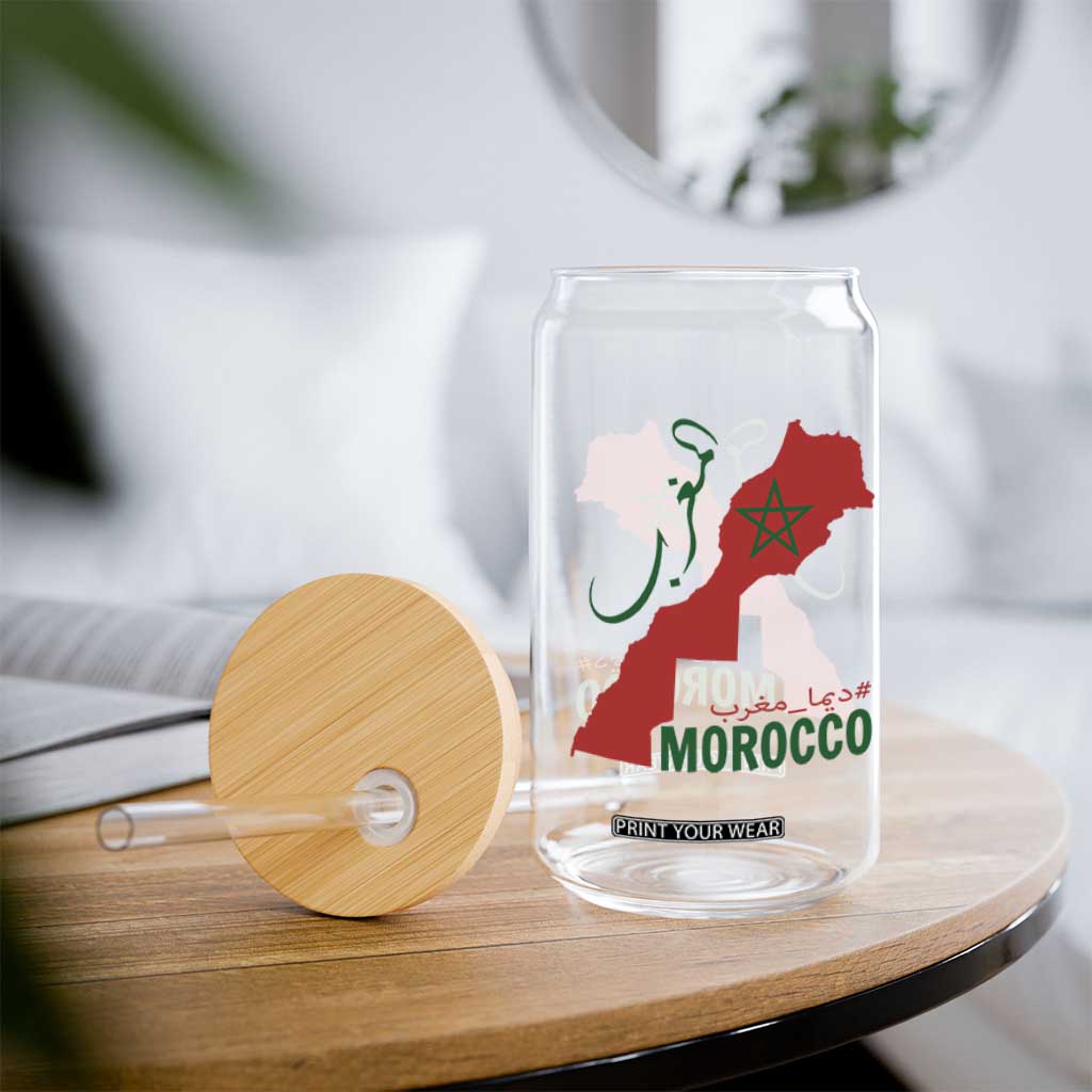 Morocco Map Dima Maghrib with Arabic Calligraphy Glass Can Maghreb Traditional Moroccan Roots Graphic TS02 Print Your Wear