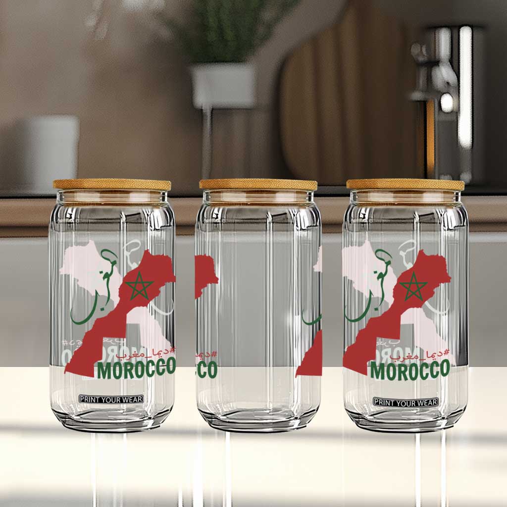 Morocco Map Dima Maghrib with Arabic Calligraphy Glass Can Maghreb Traditional Moroccan Roots Graphic TS02 Print Your Wear