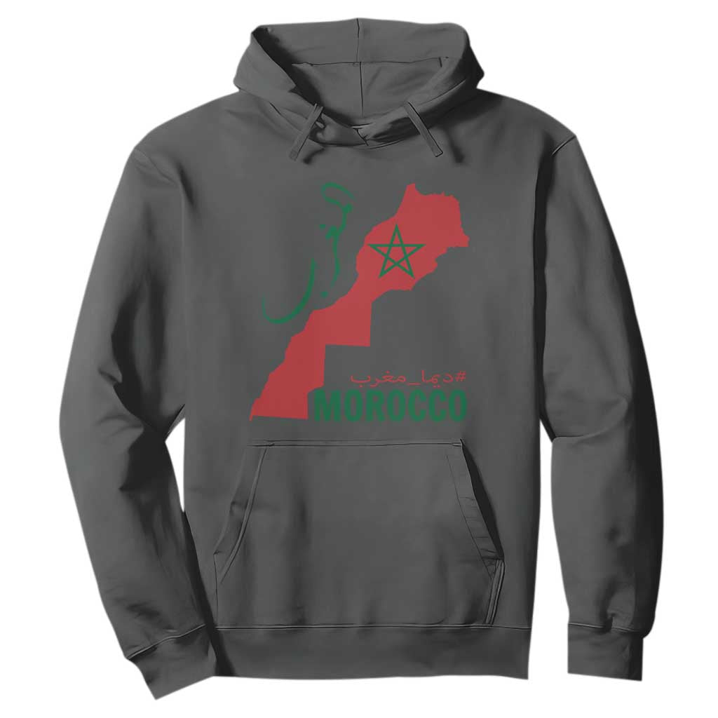 Morocco Map Dima Maghrib with Arabic Calligraphy Hoodie Maghreb Traditional Moroccan Roots Graphic TS02 Dark Heather Print Your Wear