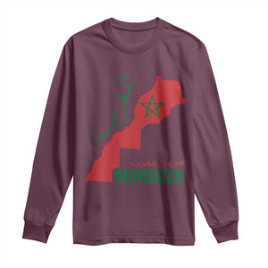 Morocco Map Dima Maghrib with Arabic Calligraphy Long Sleeve Shirt Maghreb Traditional Moroccan Roots Graphic TS02 Maroon Print Your Wear