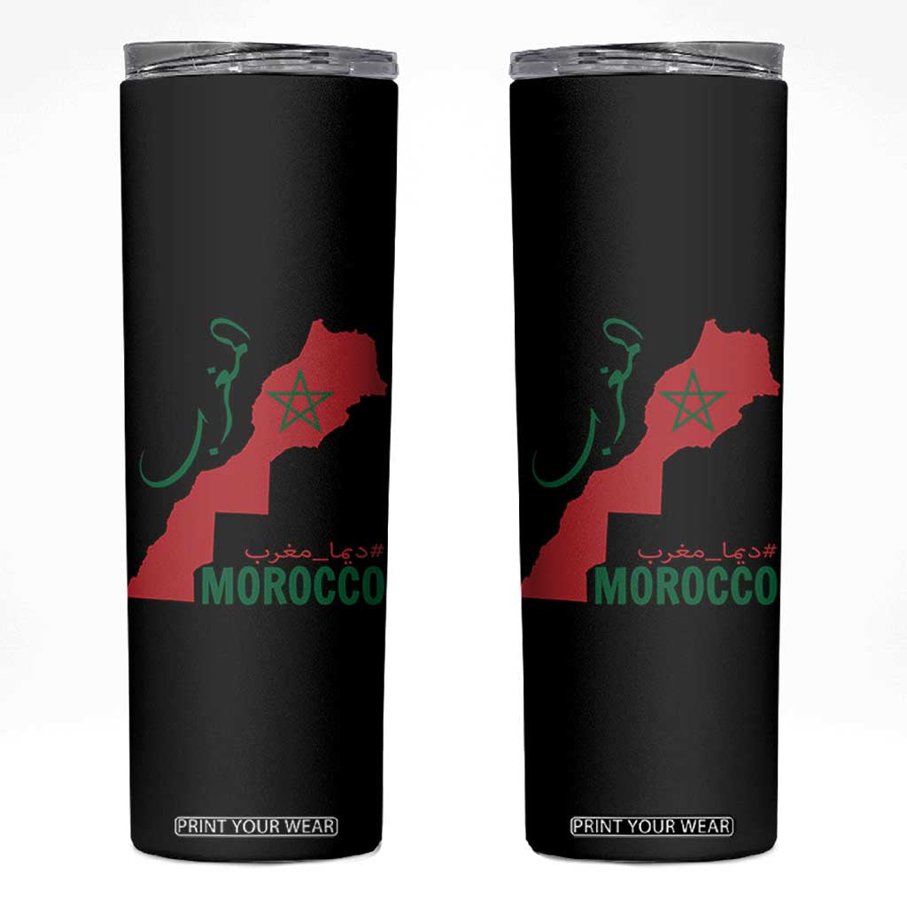 Morocco Map Dima Maghrib with Arabic Calligraphy Skinny Tumbler Maghreb Traditional Moroccan Roots Graphic TS02 Black Print Your Wear