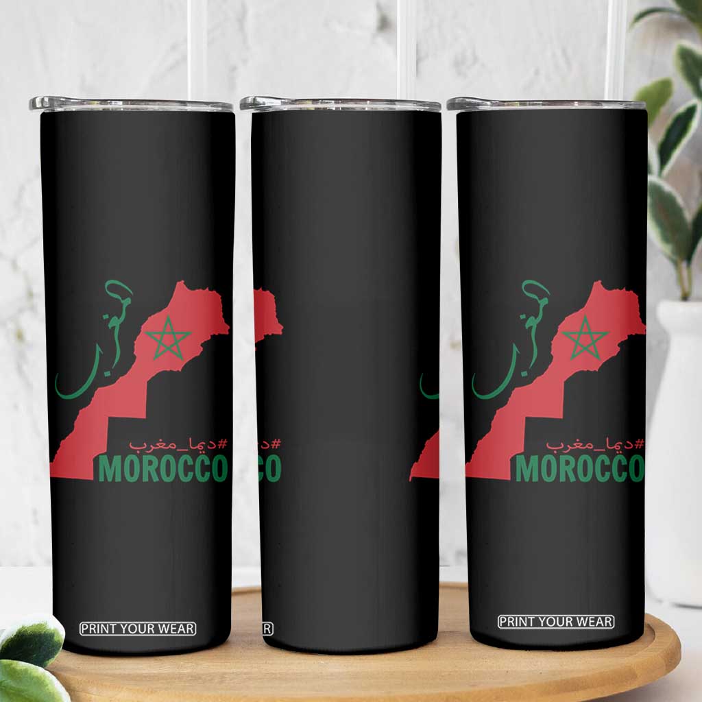 Morocco Map Dima Maghrib with Arabic Calligraphy Skinny Tumbler Maghreb Traditional Moroccan Roots Graphic TS02 Print Your Wear