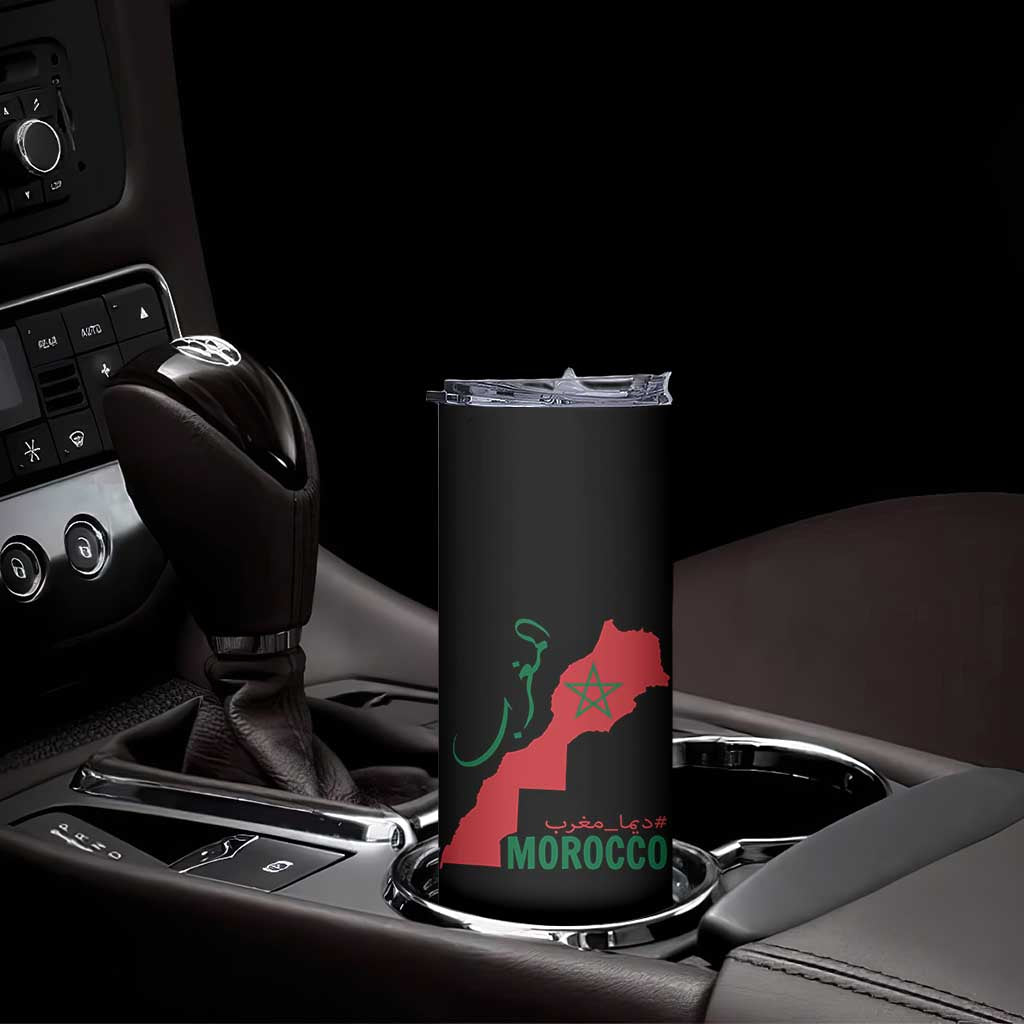 Morocco Map Dima Maghrib with Arabic Calligraphy Skinny Tumbler Maghreb Traditional Moroccan Roots Graphic TS02 Print Your Wear