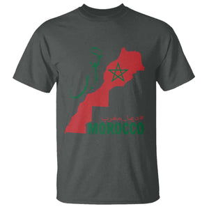 Morocco Map Dima Maghrib with Arabic Calligraphy T Shirt Maghreb Traditional Moroccan Roots Graphic TS02 Dark Heather Print Your Wear