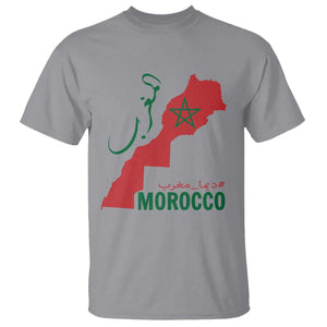 Morocco Map Dima Maghrib with Arabic Calligraphy T Shirt Maghreb Traditional Moroccan Roots Graphic TS02 Sport Gray Print Your Wear
