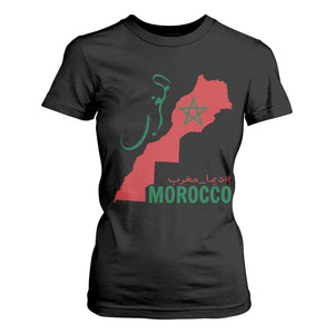 Morocco Map Dima Maghrib with Arabic Calligraphy T Shirt For Women Maghreb Traditional Moroccan Roots Graphic TS02 Black Print Your Wear