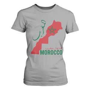 Morocco Map Dima Maghrib with Arabic Calligraphy T Shirt For Women Maghreb Traditional Moroccan Roots Graphic TS02 Sport Gray Print Your Wear