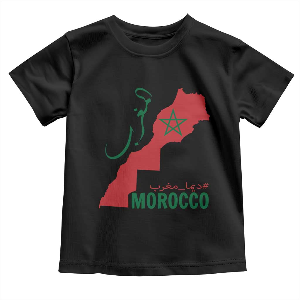 Morocco Map Dima Maghrib with Arabic Calligraphy Toddler T Shirt Maghreb Traditional Moroccan Roots Graphic TS02 Black Print Your Wear