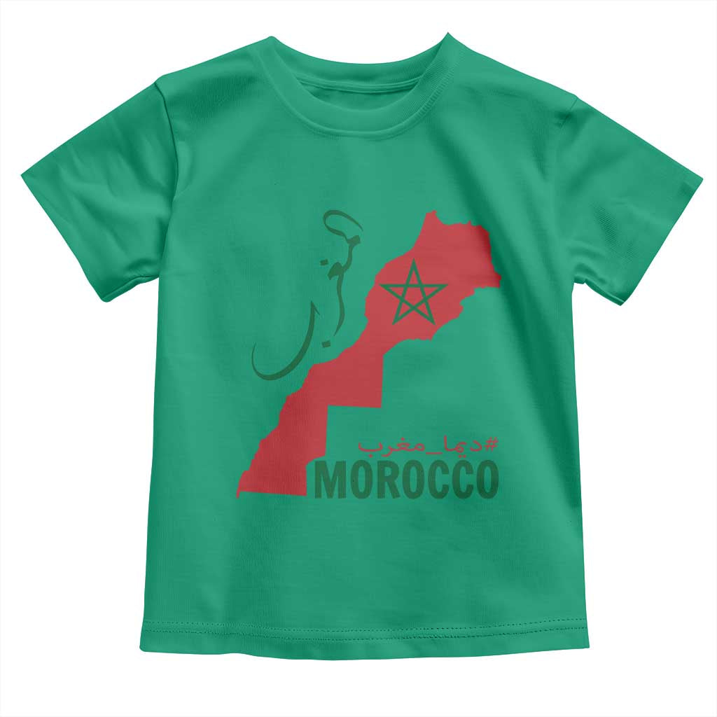 Morocco Map Dima Maghrib with Arabic Calligraphy Toddler T Shirt Maghreb Traditional Moroccan Roots Graphic TS02 Irish Green Print Your Wear