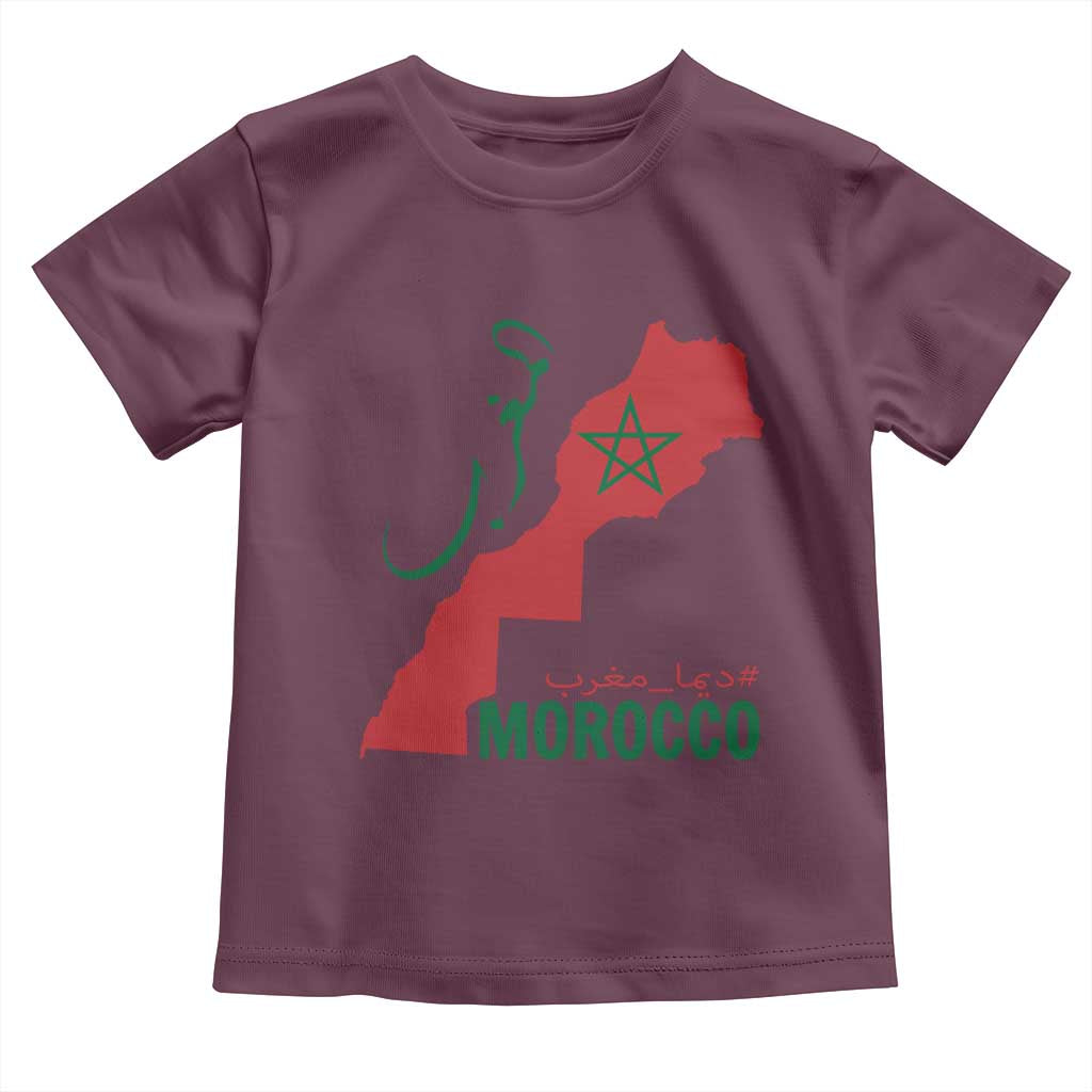 Morocco Map Dima Maghrib with Arabic Calligraphy Toddler T Shirt Maghreb Traditional Moroccan Roots Graphic TS02 Maroon Print Your Wear