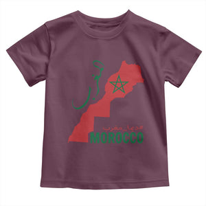Morocco Map Dima Maghrib with Arabic Calligraphy Toddler T Shirt Maghreb Traditional Moroccan Roots Graphic TS02 Maroon Print Your Wear