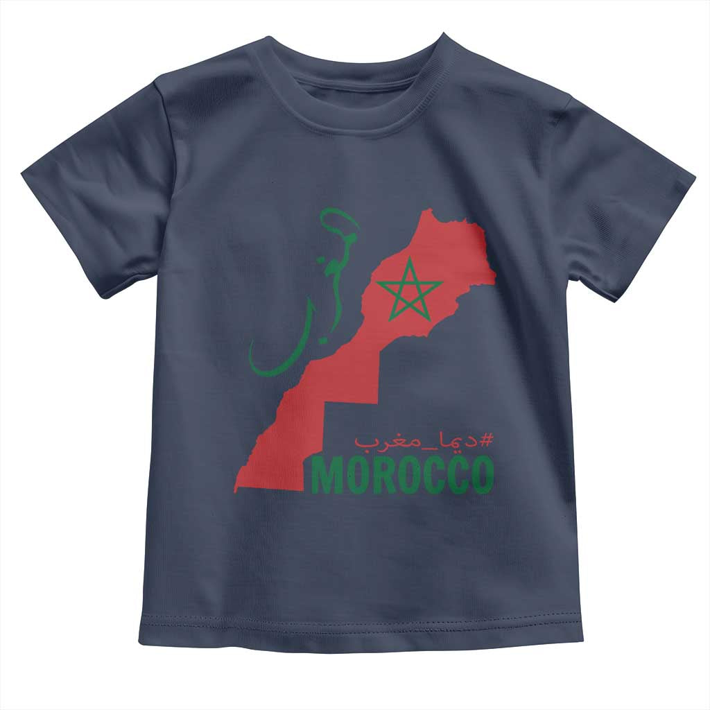 Morocco Map Dima Maghrib with Arabic Calligraphy Toddler T Shirt Maghreb Traditional Moroccan Roots Graphic TS02 Navy Print Your Wear