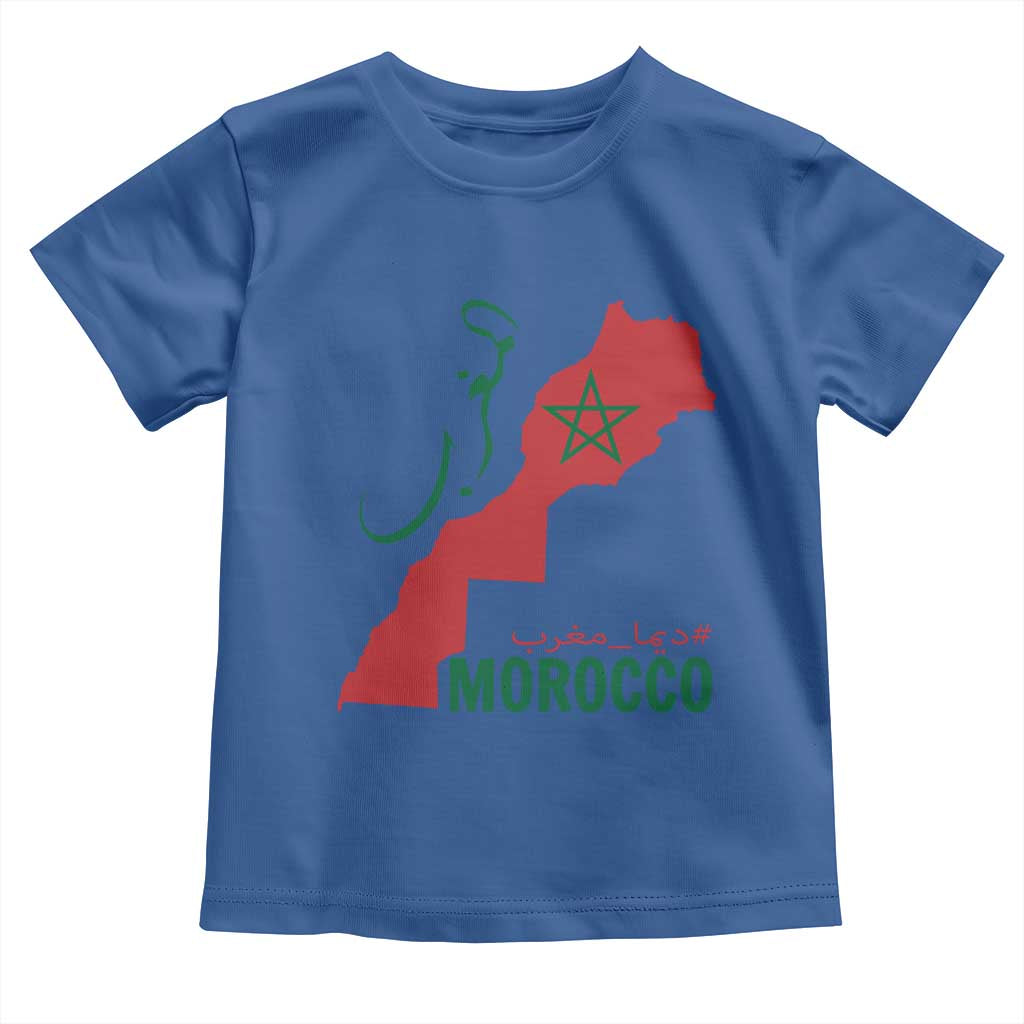 Morocco Map Dima Maghrib with Arabic Calligraphy Toddler T Shirt Maghreb Traditional Moroccan Roots Graphic TS02 Royal Blue Print Your Wear