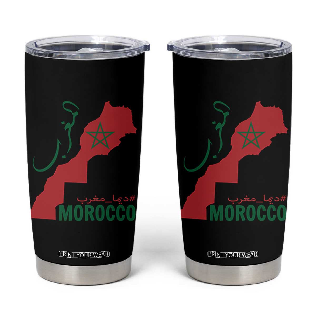 Morocco Map Dima Maghrib with Arabic Calligraphy Tumbler Cup Maghreb Traditional Moroccan Roots Graphic TS02 Black Print Your Wear